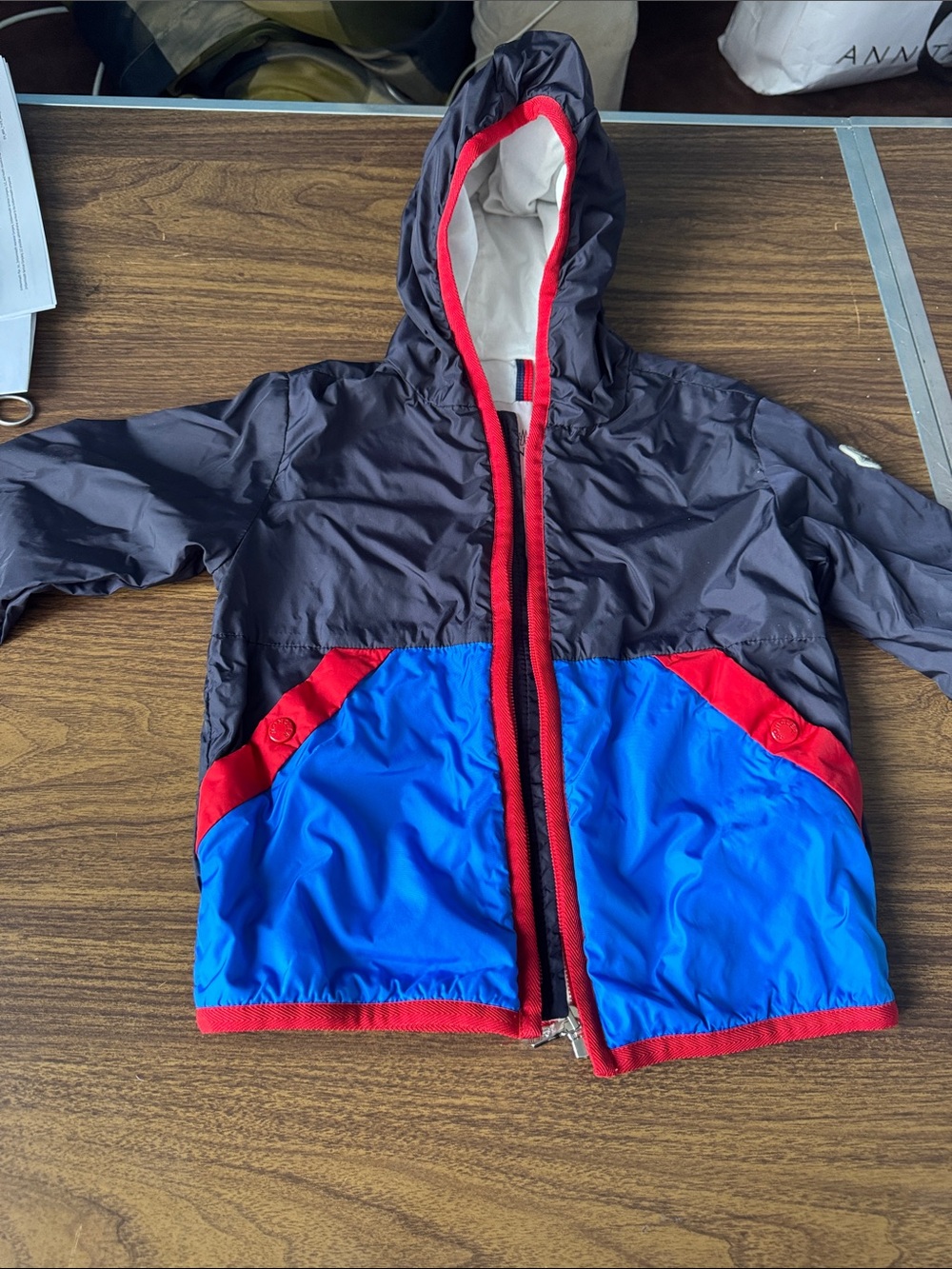 Moncler Kids Hooded Colorblock Raincoat - Navy, Blue & Red